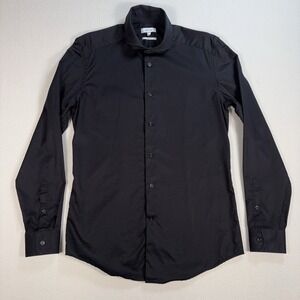 Reiss Storm Shirt Mens M Black Slim Fit Two-Fold Cotton Cutaway Collar Button Up